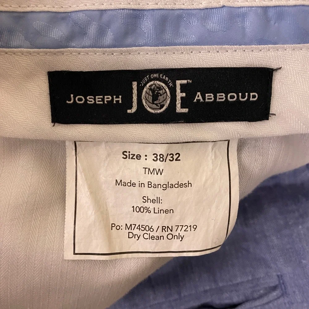 Joseph Abboud 100% Linen Pants Men's Size 38x26 Light Blue Tapered EUC